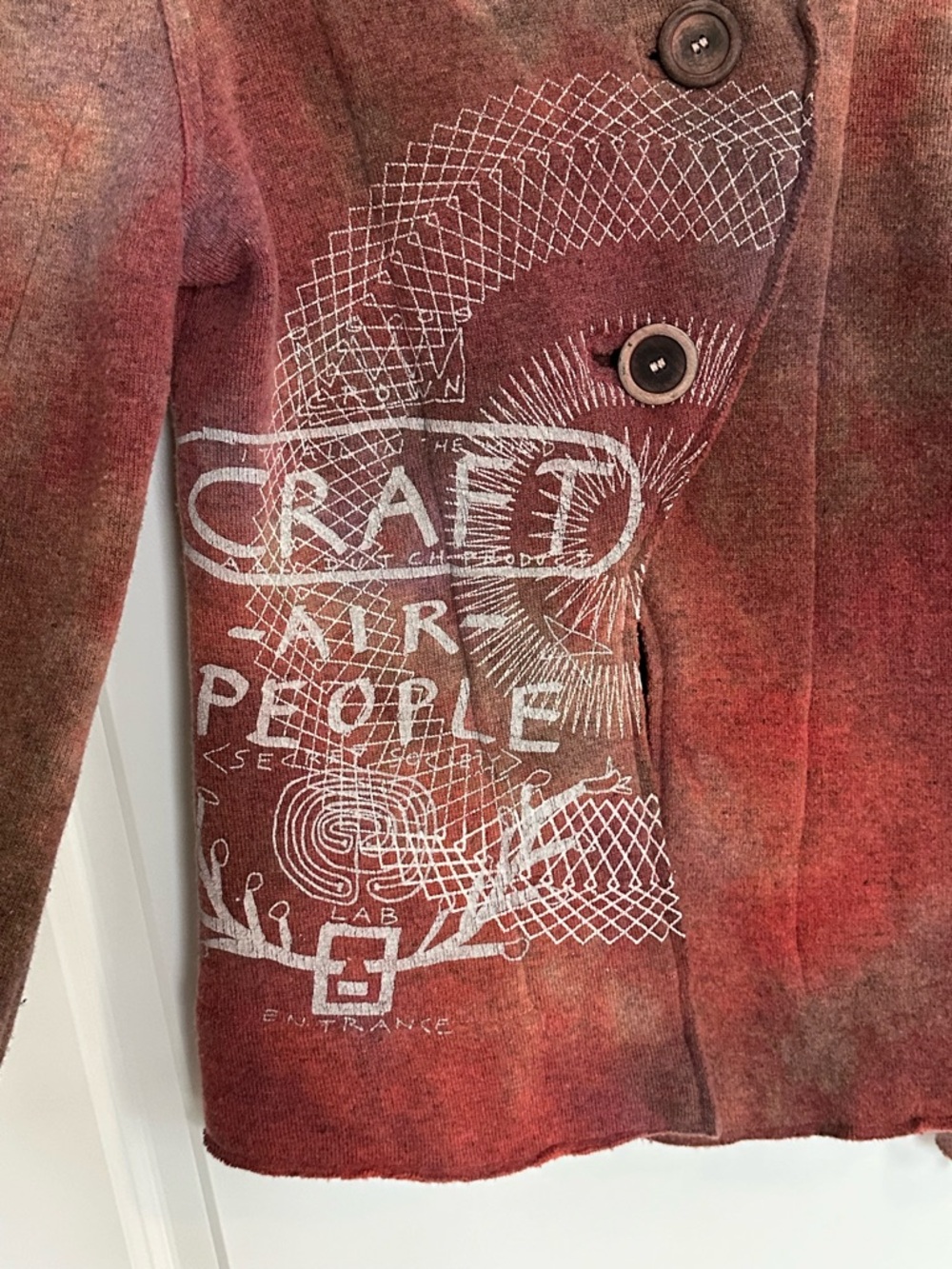 The People Of The Labyrinths wool blend, red and orange mottled-dye jacket - Picture 14 of 15